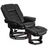 BOWERY HILL Contemporary LeatherSoft Plush Arms Recliner and Ottoman in Black view 2
