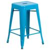 BOWERY HILL 24" Metal Counter Stool, Crystal Blue Powder Coat Finish, Backless Stackable Design, Cross Brace Stability, Plastic Floor Glides, Indoor/Outdoor Use, Space-Saving Modern Industrial Style view 1