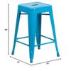 BOWERY HILL 24" Metal Counter Stool, Crystal Blue Powder Coat Finish, Backless Stackable Design, Cross Brace Stability, Plastic Floor Glides, Indoor/Outdoor Use, Space-Saving Modern Industrial Style view 2