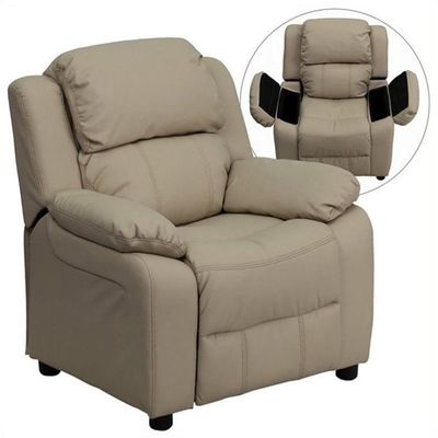 BOWERY HILL Kids Recliner in Beige with Storage Arms