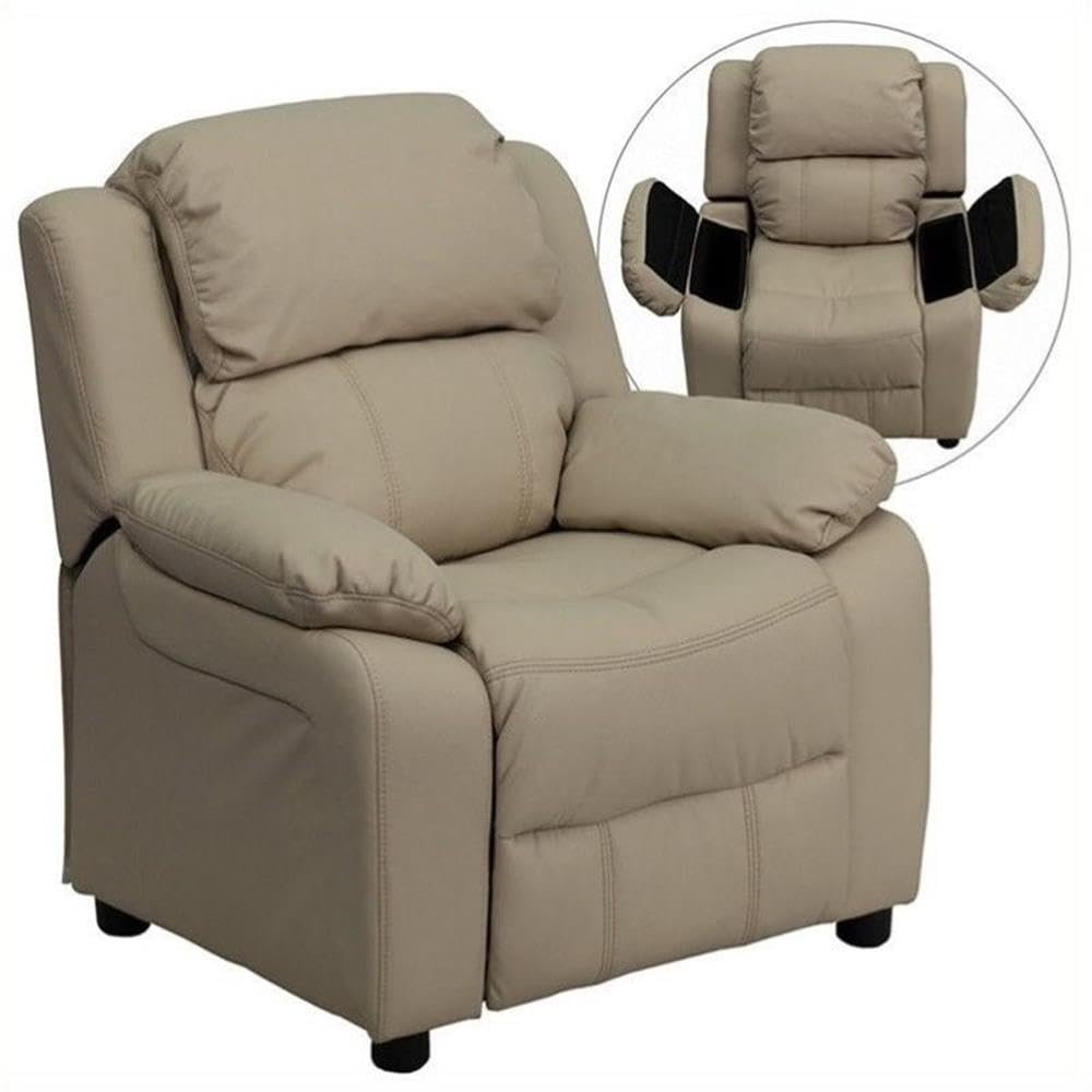 BOWERY HILL Kids Recliner in Beige with Storage Arms