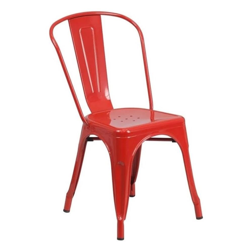 BOWERY HILL 17.5" Industrial Steel Metal Stackable Dining Chair in Red