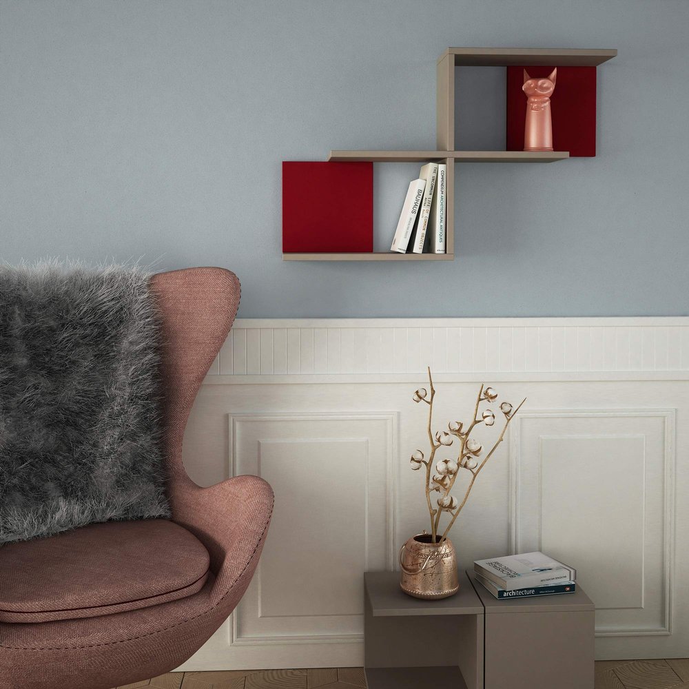 Ada Home Dcor Wilfred Wall Shelf, 36'' x 23'' x 8'', Light Mocha & Burgundy