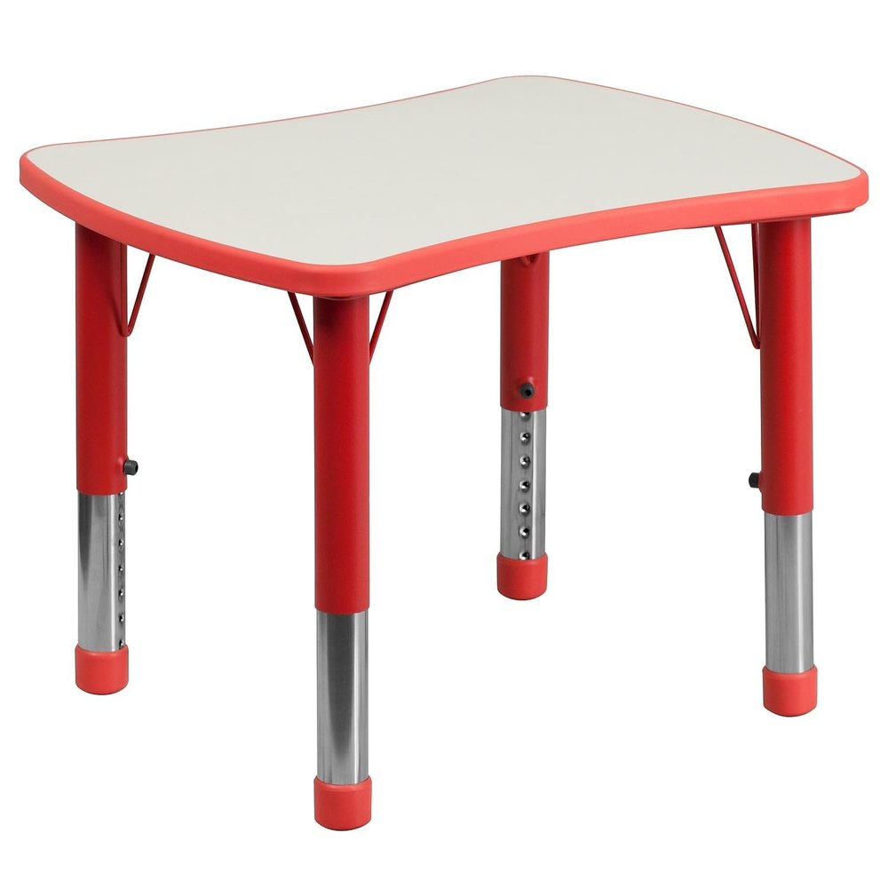 BOWERY HILL Plastic Curved RectangularActivity Table in Red/Gray