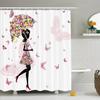 Amagical 3 Piece Bathroom Mat Set Shower Curtain Set Fairy Girl with Floral Umbrella and Dress Walking with Butterflies Print Bath Mat Contour Mat Fabric Waterproof Curtain with 12 Hooks view 2