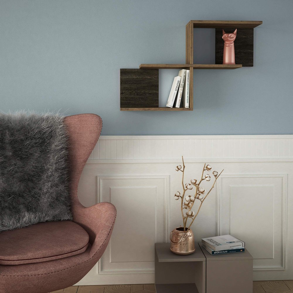 Ada Home Dcor Wilfred Wall Shelf, 36'' x 23'' x 8'', Light Walnut