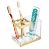 mDesign Plastic Toothbrush and Toothpaste Storage Organizer Holder - Home Decor for Bathroom Countertop - Holds Toiletries and Beauty Accessories - Lumiere Collection - Clear/Soft Brass view 1