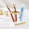 mDesign Plastic Toothbrush and Toothpaste Storage Organizer Holder - Home Decor for Bathroom Countertop - Holds Toiletries and Beauty Accessories - Lumiere Collection - Clear/Soft Brass view 2