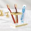 mDesign Plastic Toothbrush and Toothpaste Storage Organizer Holder - Home Decor for Bathroom Countertop - Holds Toiletries and Beauty Accessories - Lumiere Collection - Clear/Soft Brass view 3