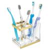 mDesign Plastic Toothbrush and Toothpaste Storage Organizer Holder - Home Decor for Bathroom Countertop - Holds Toiletries and Beauty Accessories - Lumiere Collection - Clear/Soft Brass view 4