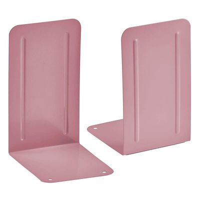 Acrimet Bookends for Shelves, Non-Skid Book Holder, Heavy Duty Book Stopper, Steel Metal Book Ends Storage for Home, Library, 6 7/8" H x 4" W x 4 1/2" D (Pink) (1 Pair / 2 Pieces)