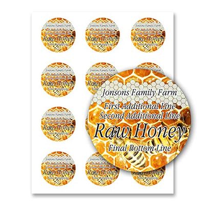 Raw Honey Farm Kitchen Personalized Name Home Business Round Mason Jar Labels (Label-12, 120 Labels on 10 Sheets)