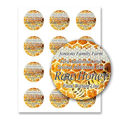 Raw Honey Farm Kitchen Personalized Name Home Business Round Mason Jar Labels (Label-12, 120 Labels on 10 Sheets)