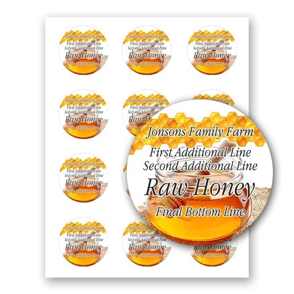 Raw Honey Farm Kitchen Personalized Name Home Business Round Mason Jar Labels (Label-08, 180 Labels on 15 Sheets)