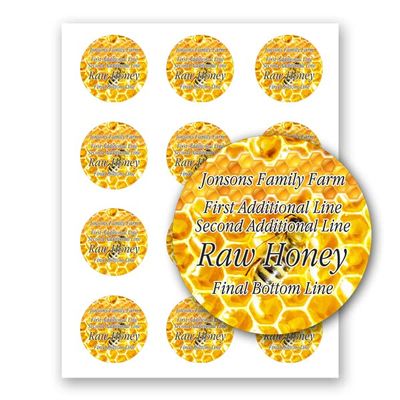 Raw Honey Farm Kitchen Personalized Name Home Business Round Mason Jar Labels (Label-07, 240 Labels on 20 Sheets)