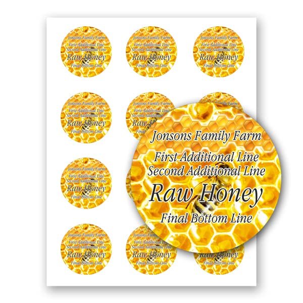 Raw Honey Farm Kitchen Personalized Name Home Business Round Mason Jar Labels (Label-07, 240 Labels on 20 Sheets)