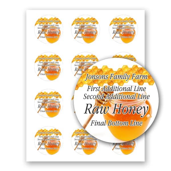 Raw Honey Farm Kitchen Personalized Name Home Business Round Mason Jar Labels (Label-09, 120 Labels on 10 Sheets)