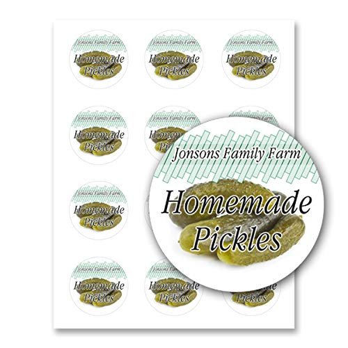 Pickles Cucumbers Round Personalized Home Kitchen Farm Business Mason Jar Leeds Sticker Labels (Label-02, 180 Labels on 15 Sheets)