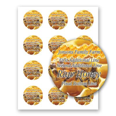 Raw Honey Farm Kitchen Personalized Name Home Business Round Mason Jar Labels (Label-10, 180 Labels on 15 Sheets)