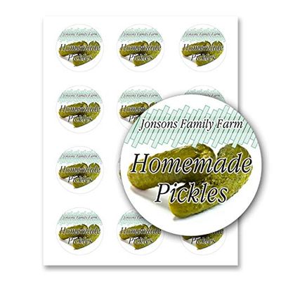 Pickles Cucumbers Round Personalized Home Kitchen Farm Business Mason Jar Leeds Sticker Labels (Label-05, 120 Labels on 10 Sheets)