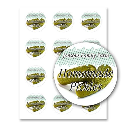 Pickles Cucumbers Round Personalized Home Kitchen Farm Business Mason Jar Leeds Sticker Labels (Label-05, 120 Labels on 10 Sheets)