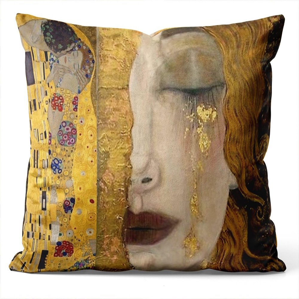 Hoooottle Custom Luxury Funny Colorful The Kiss by Gustav Klimt Queen Pillowcase Rectangle Zippered One Side Printed 20x30 Inches Throw Pillow Case Cushion Cover