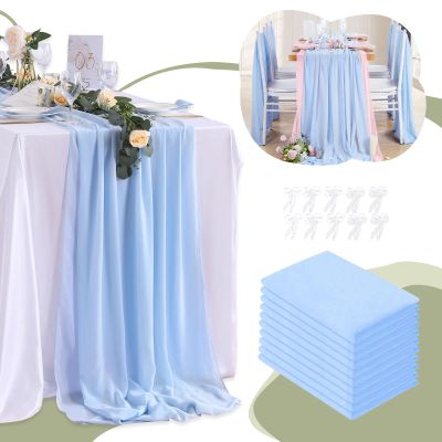 10 Pieces 10Ft Chiffon Table Runners Blue Sheer Rustic Wedding Table Runner Elegant Bridal Party Decorations 27x120 Inches