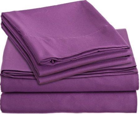 400 Thread Count 4-Piece Sheet Standard Bunk Bed Size (39" x 75") Purple Solid Fit Up to 26" Deep Mattress 100% Egyptian Cotton