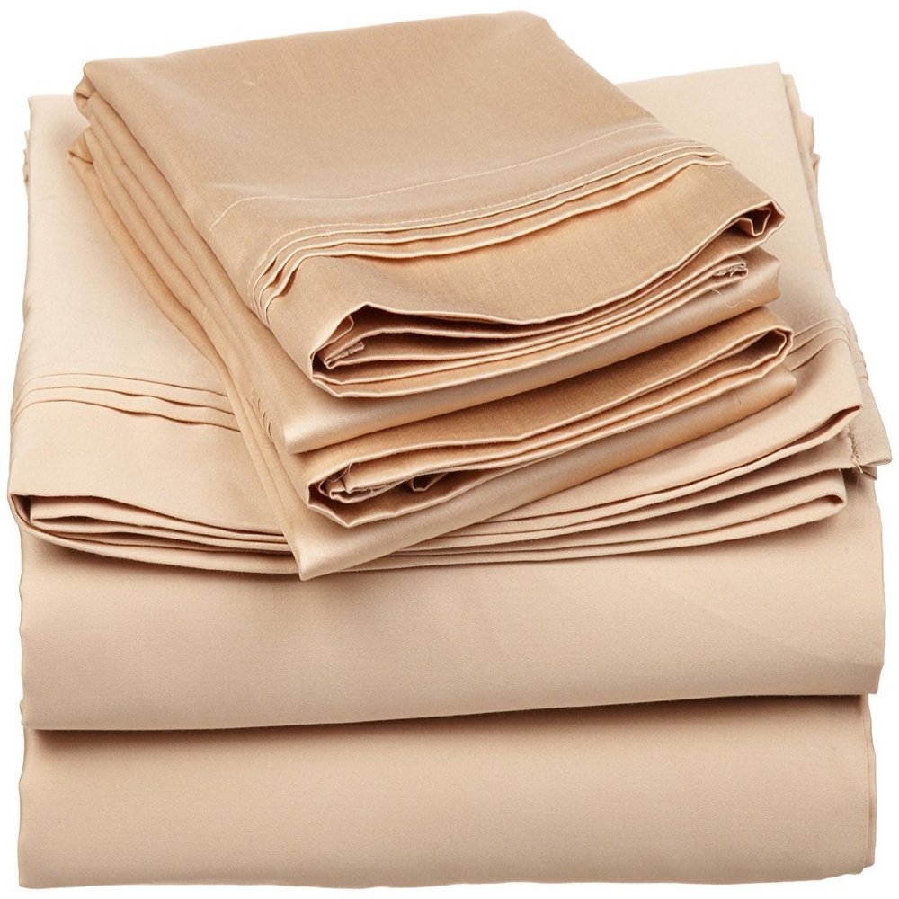 400 Thread Count 4-Piece Sheet Set Narrow Bunk Bed Size (39" x 75") Beige Solid Fit Up to 26" Deep Mattress 100% Egyptian Cotton.