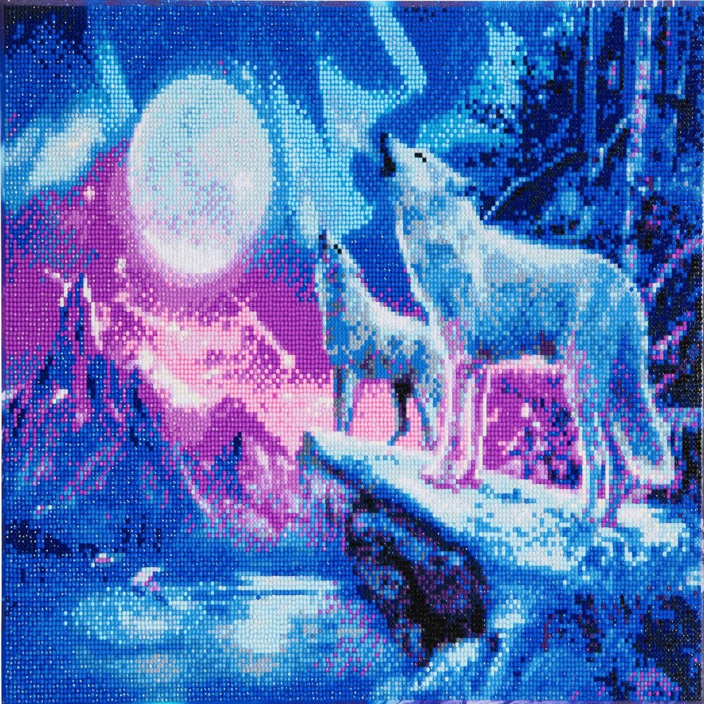 CRYSTAL ART Wolves & Northern Lights 40 x 50 cm Landscape Framed Kit