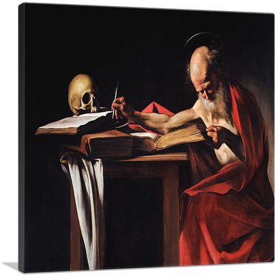 ARTCANVAS Saint Jerome Writing 1606 Canvas Art Print Stretched Framed Painting Picture Poster Giclee Wall Decor by Caravaggio - 40" x 26" (0.75" Deep)