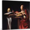 ARTCANVAS Saint Jerome Writing 1606 Canvas Art Print Stretched Framed Painting Picture Poster Giclee Wall Decor by Caravaggio - 40" x 26" (0.75" Deep) view 1