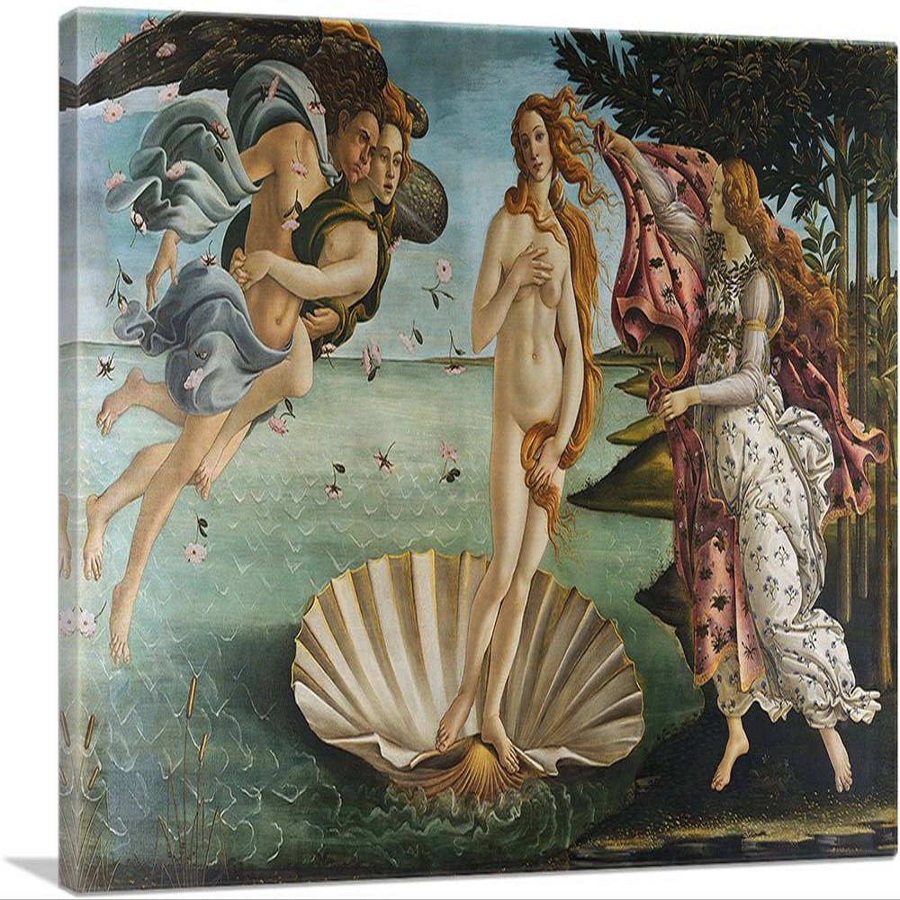ARTCANVAS The Birth of Venus 1485 Canvas Art Print Stretched Framed Painting Picture Poster Giclee Wall Decor by Sandro Botticelli - 40" x 26" (0.75" Deep)