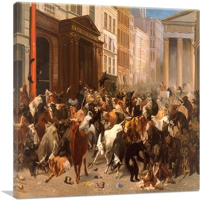 ARTCANVAS The Bulls and Bears in the Market 1879 Canvas Art Print Stretched Framed Painting Picture Poster Giclee Wall Decor by William Holbrook Beard - 40" x 26" (0.75" Deep)