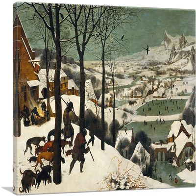 ARTCANVAS Hunters in the Snow 1565 Canvas Art Print Stretched Framed Painting Picture Poster Giclee Wall Decor by Pieter Bruegel the Elder - 40" x 26" (0.75" Deep)