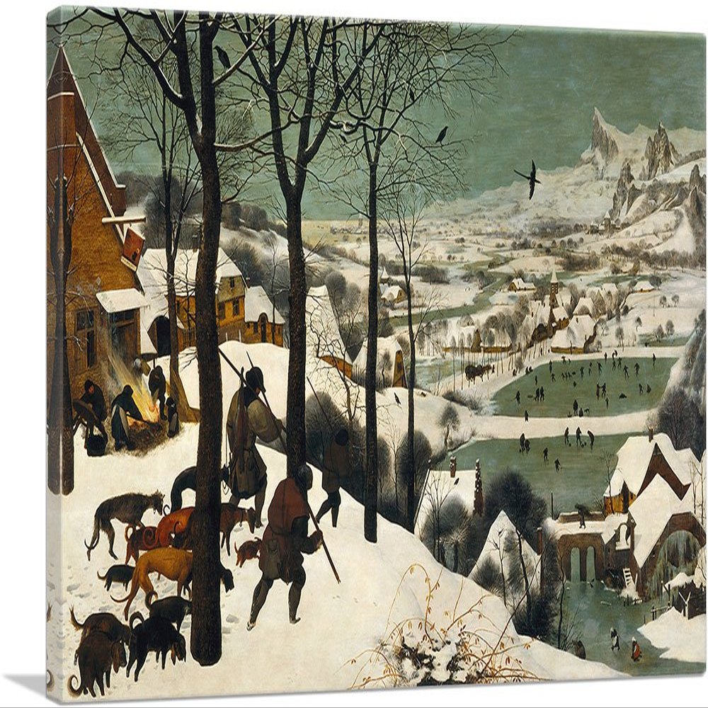 ARTCANVAS Hunters in the Snow 1565 Canvas Art Print Stretched Framed Painting Picture Poster Giclee Wall Decor by Pieter Bruegel the Elder - 40" x 26" (0.75" Deep)