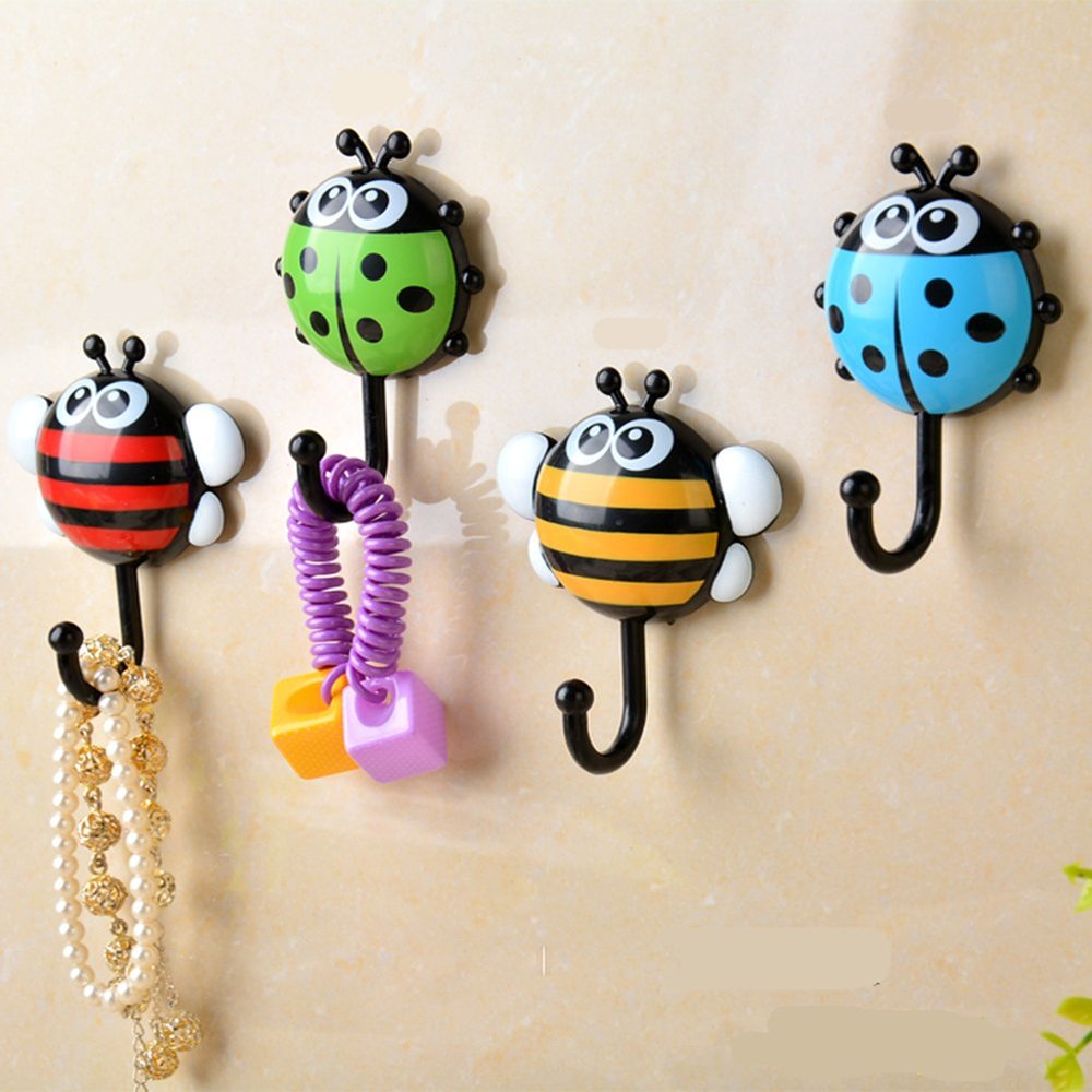 10pcs Cartoon Ladybug + Bee Bathroom Wall Hooks Sucker Nail Hook Wall Decor Shower Suction Cup Home Suction Hanger