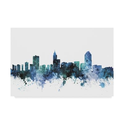 Trademark Fine Art Raleigh North Carolina Blue Teal Skyline by Michael Tompsett Fine Art, 16" x 24", Multicolor
