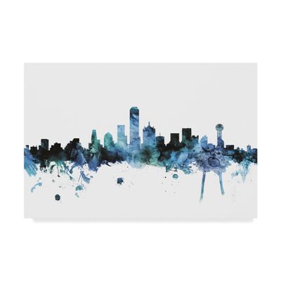 Trademark Fine Art Dallas Texas Blue Teal Skyline by Michael Tompsett Fine Art, 16" x 24", Multicolor