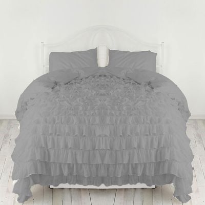 Bedding Empire Luxurious 3 Piece Ruffle Duvet Cover Set 100% Egyptian Cotton 500 Thread Count Emperor Size, Gray Color