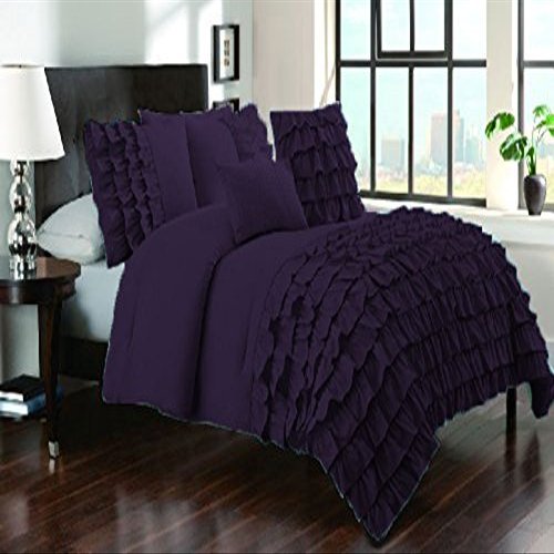 Bedding Empire Luxurious 3 Piece Half Ruffle Duvet Cover Set 100% Egyptian Cotton 500 Thread Count Emperor Size, Purple Color