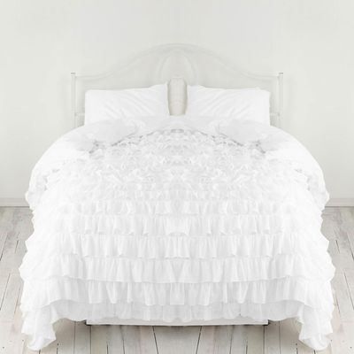 Bedding Empire Luxurious 3 Piece Ruffle Duvet Cover Set 100% Egyptian Cotton 500 Thread Count Emperor Size, White Color