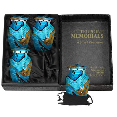 Trupoint Memorials Small Urns for Human Ashes Keepsake, Camouflage and Hunters Decorative Mini Cremation Urn for Adult Men & Women, Set of 4, Blue