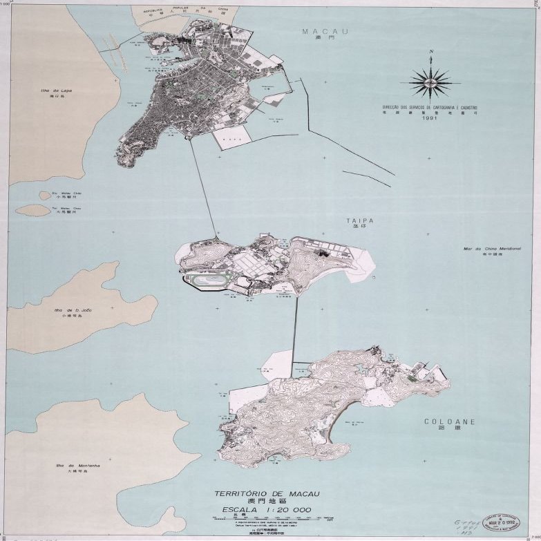 18" x 24" 1991 Map Of Macau Territory Special Administrative Region