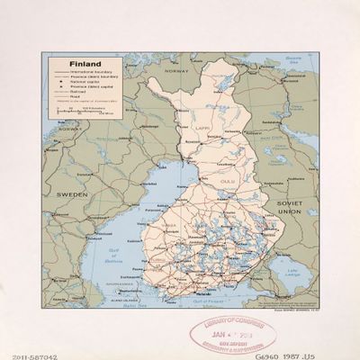 18" x 24" 1987 Map of Finland Railroads Roads
