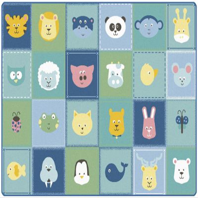 Carpets for Kids 1854 KIDSoft Animal Patchwork Nursery Rug 6ft x 4ft Rectangle Soft Blue