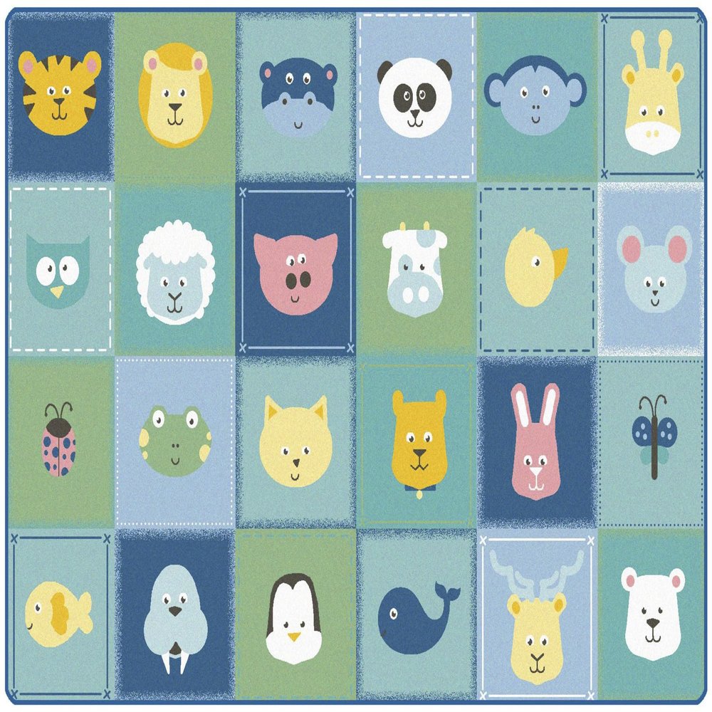 Carpets for Kids 1854 KIDSoft Animal Patchwork Nursery Rug 6ft x 4ft Rectangle Soft Blue