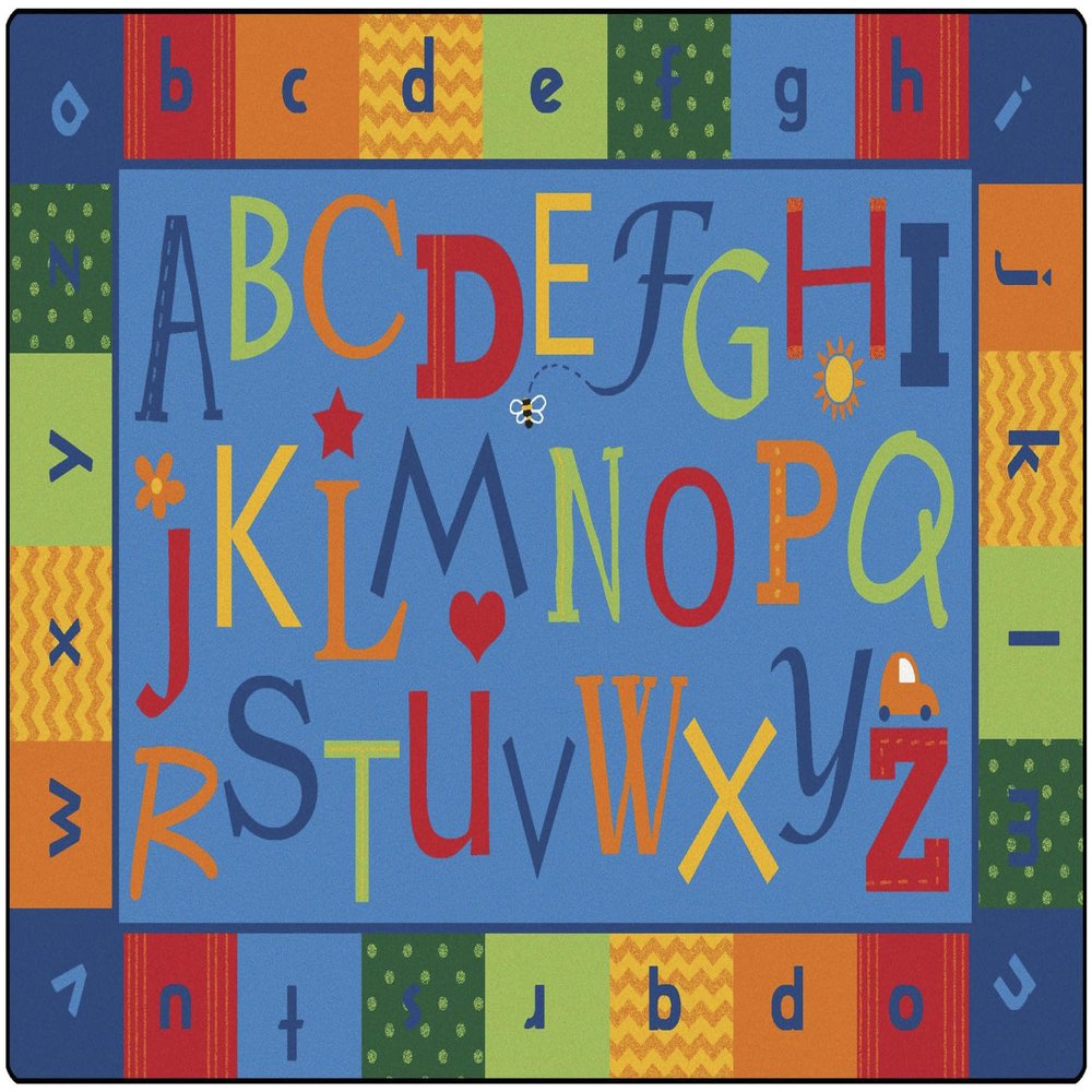 Carpets for Kids 4554 KIDSoft Alphabet Around Literacy Classroom Seating Rug 4ft x 6ft Rectangle Multi Color