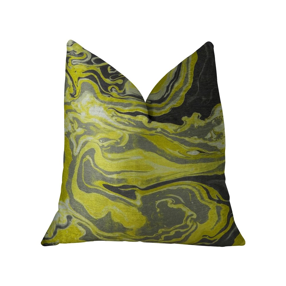 Plutus Brands Plutus Marble Onyx Yellow Gray and Black Handmade Luxury Pillow, 20" x 36" King