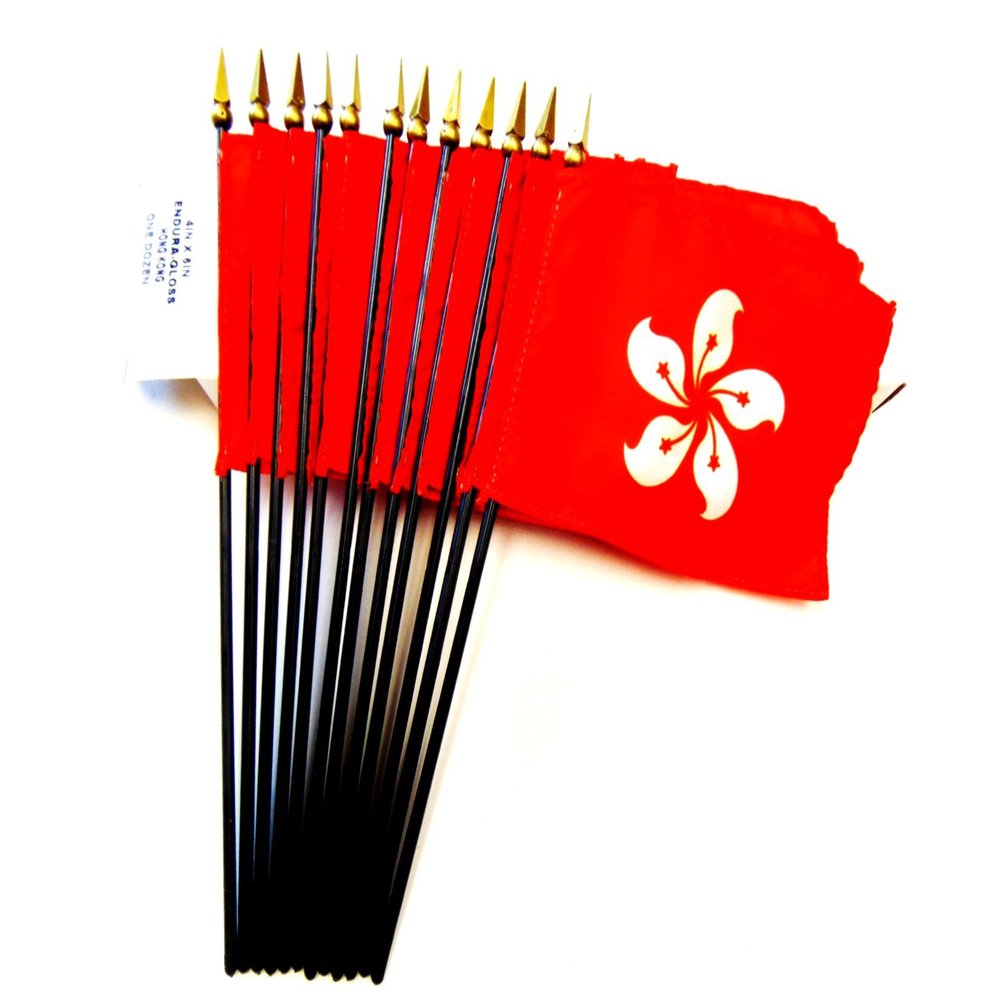 Box of 12 Hong Kong 4"x6" Miniature Desk & Table Flags AmericanMade Small Mini Hong Kong Flags in Custom Fitted Cardboard Storage Box